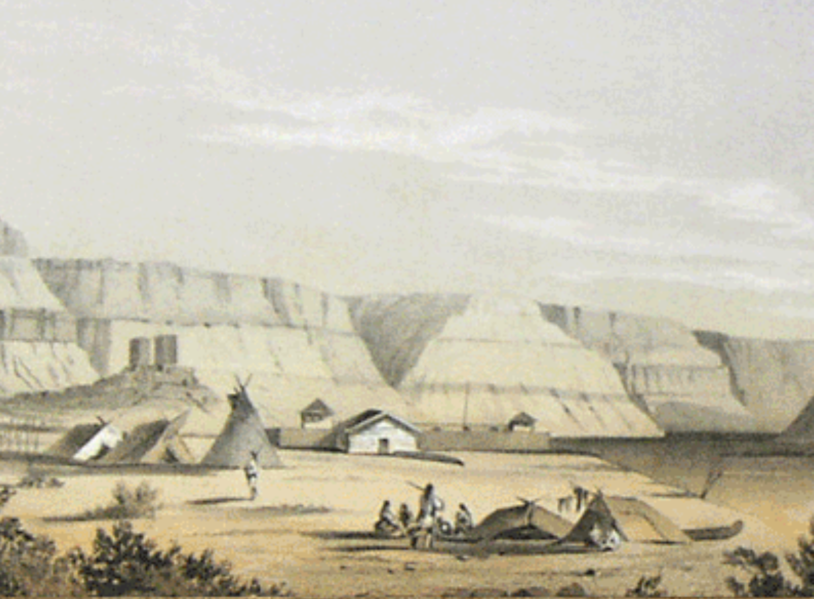 Historic encampment beneath river bluffs